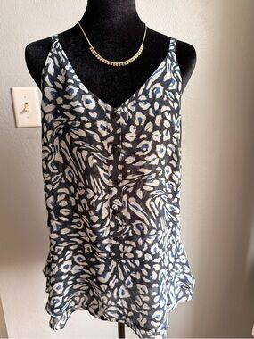 CAbi navy and cream floral silk-blend top